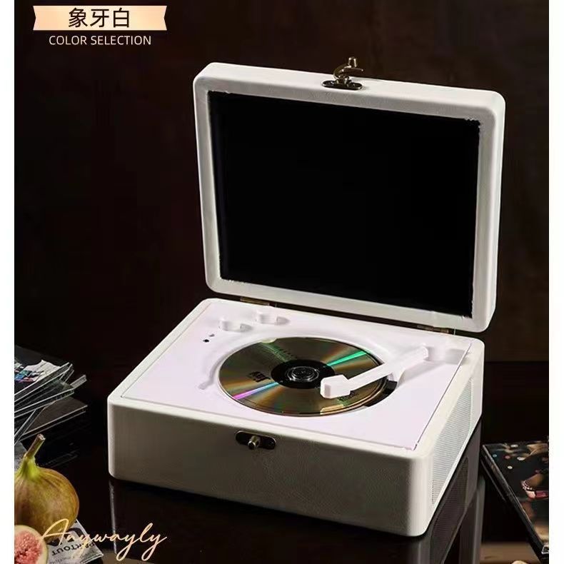 Baiyin ボックスレトロ CD プレーヤーレザー Bluetooth スピーカーオールインワンオーディオファン CD プレーヤーアルバムプレーヤーギフト|undefined