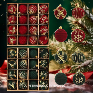 Cross-Border New Products Flocked Christmas Balls Christmas Tree Decorations Painted Ball Pendants Venue Layout 6 Flocked Balls