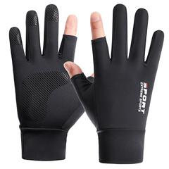 Ice Silk Gloves Men's Summer Two Fingers Takeaway Cycling Driving Outdoor Sunscreen Thin Gloves Xinji Cross-Border A34B