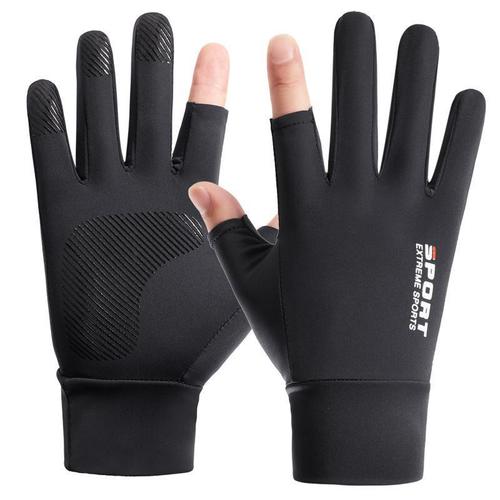 Ice Silk Gloves Men's Summer Two Fingers Takeaway Cycling Driving Outdoor Sunscreen Thin Gloves Xinji Cross-Border A34B