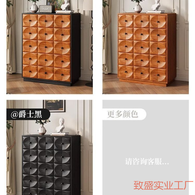实木斗柜组合客厅餐边柜高低柜法式置物柜收纳柜复古风网红床尾柜