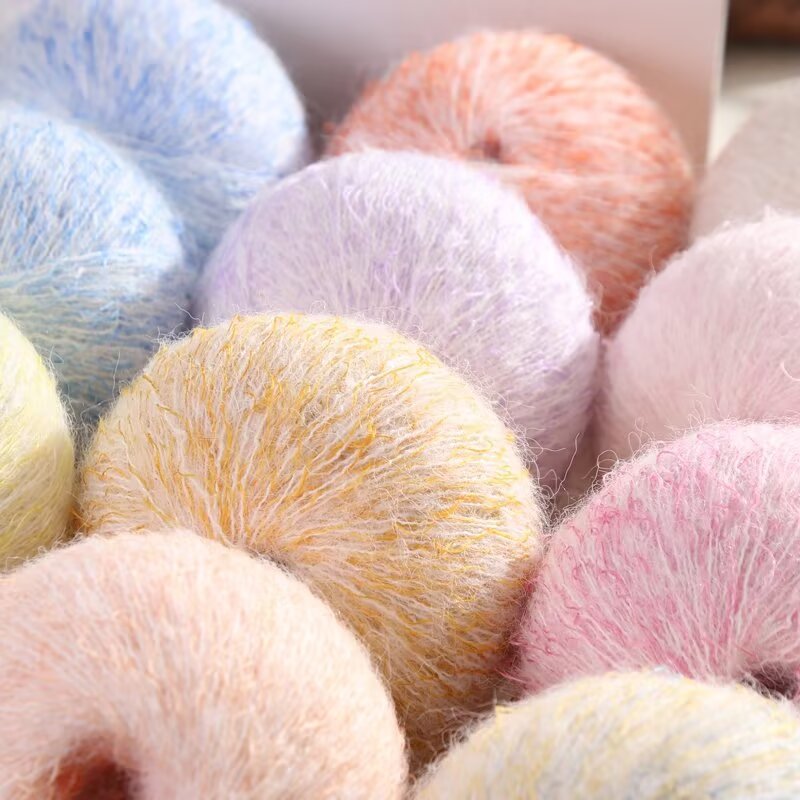 莫兰迪渐变马海毛编制围巾毛衣手编披肩机织帽子毛线时尚纱线