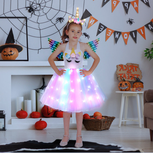 Unicorn TUTU Dress for Children with Wings and LED Lights Cross-Border Amazon Children's Princess Dress with LED TUTU