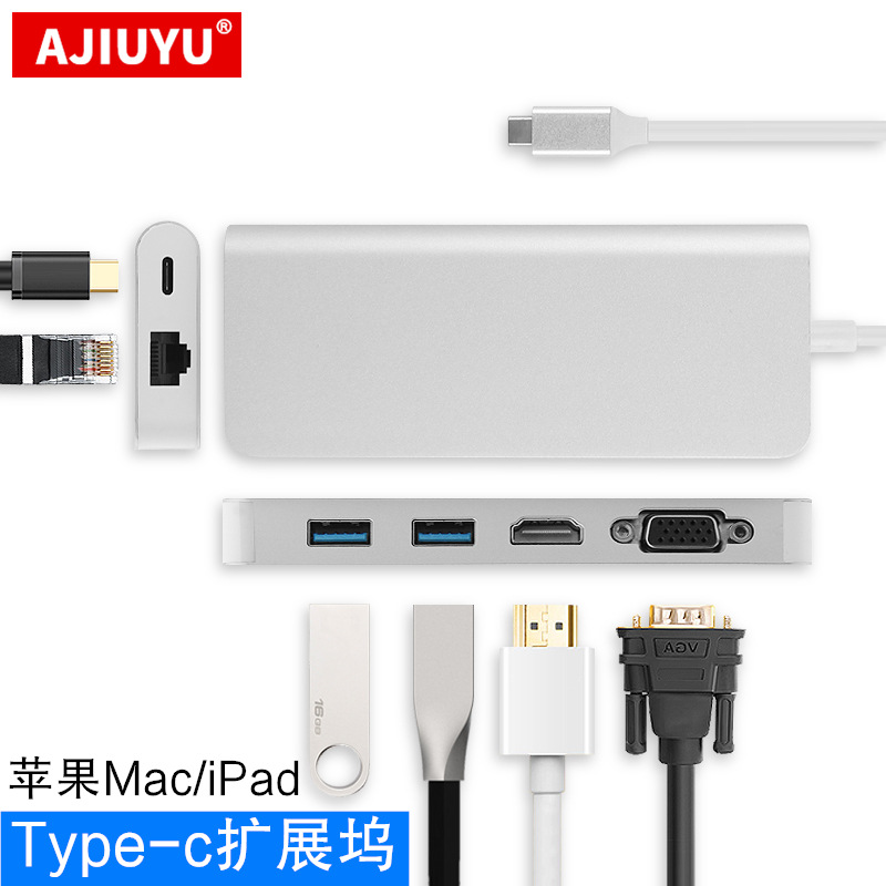 适用AJIUYU Typec扩展坞拓展笔记本usb扩展器分线器HUB雷电3HDMI|ru