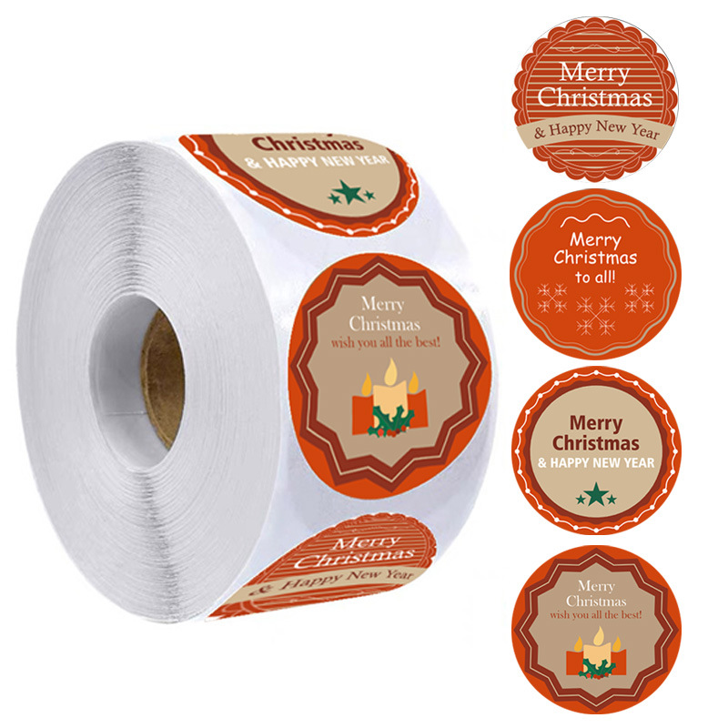 500张/卷圣诞节平安夜礼物封口贴节日派对装饰不干胶标签贴纸批发