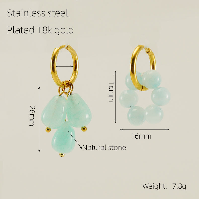 Cross-Border Nuevo 2023 de acero inoxidable 18K chapado en oro Pavo Real pendientes de piedra natural pendientes retro pendientes simples