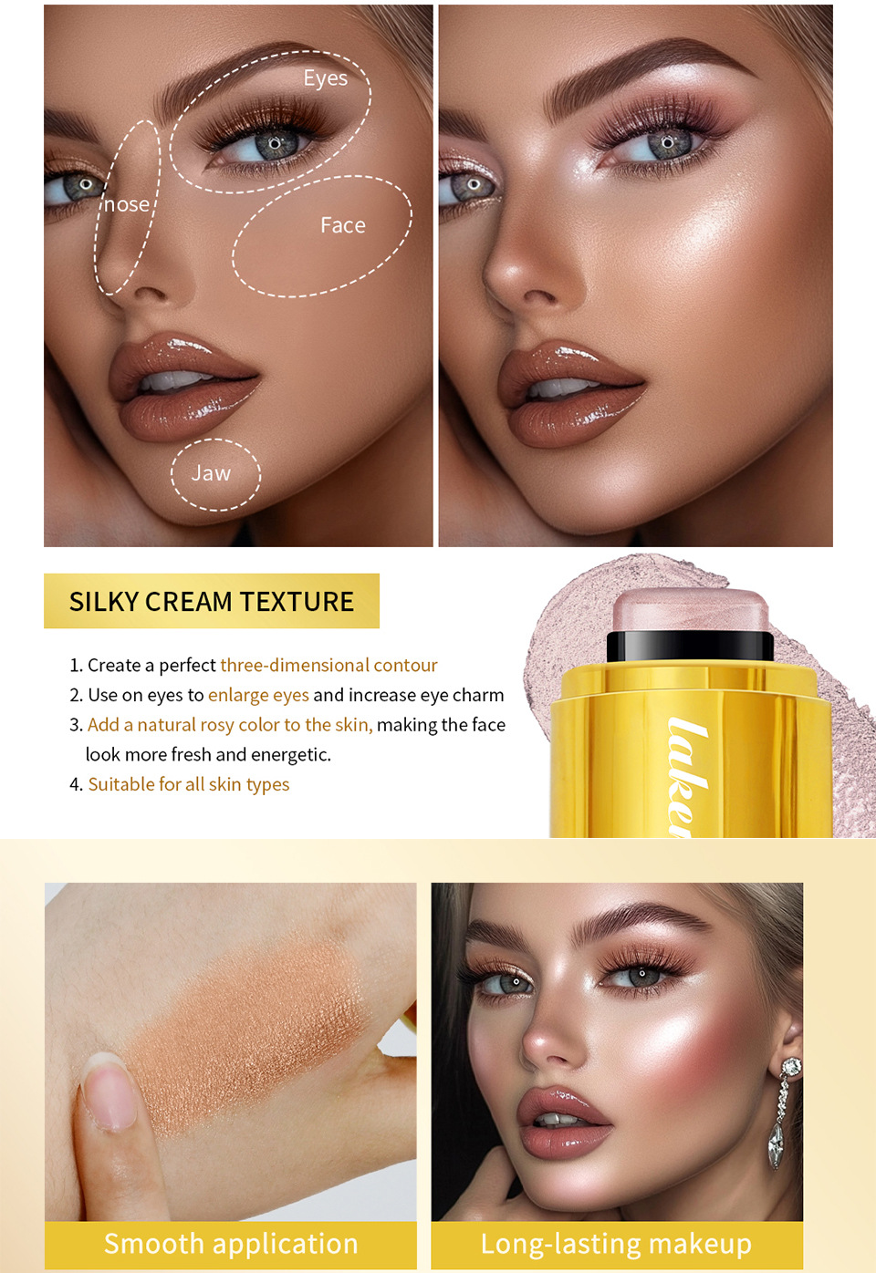 Cross-border lakerain Rotating Highlight Stick Natural three-dimensional facial contouring stick undefined
