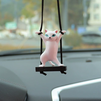 Twisted Waist Cat Car Pendant Car hanging - white-cat
