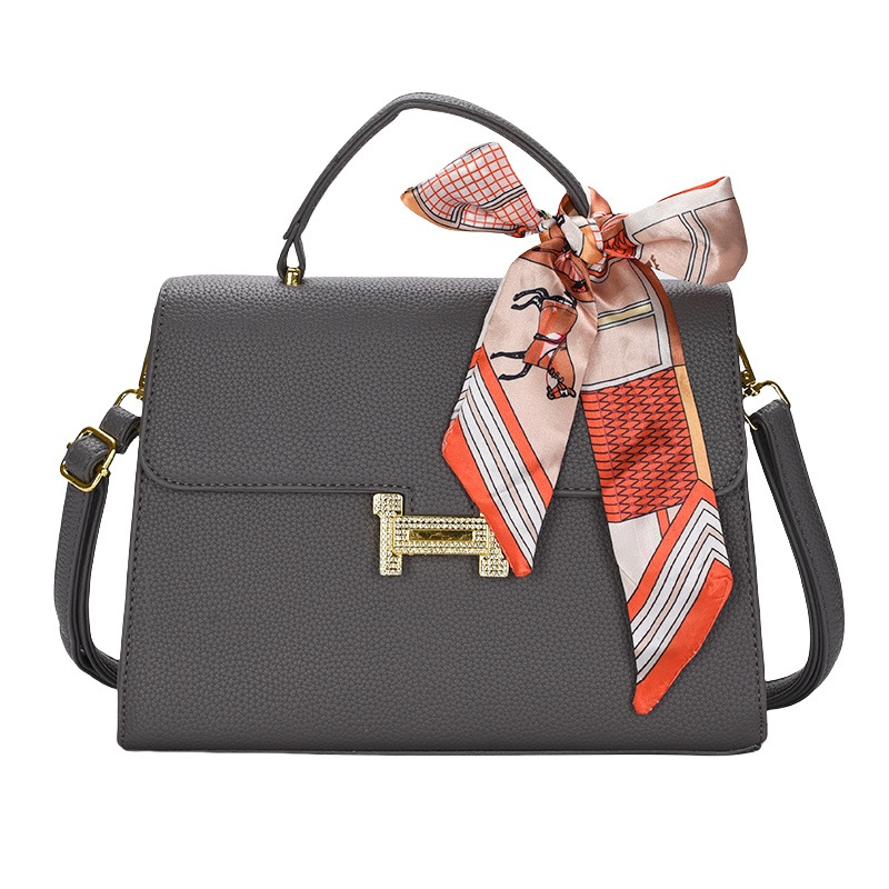 2024 comercio exterior nuevo estilo portátil gran Kelly bolso de mensajero de un solo hombro de cuero de alta calidad bufanda de seda con patrón de lichi marea