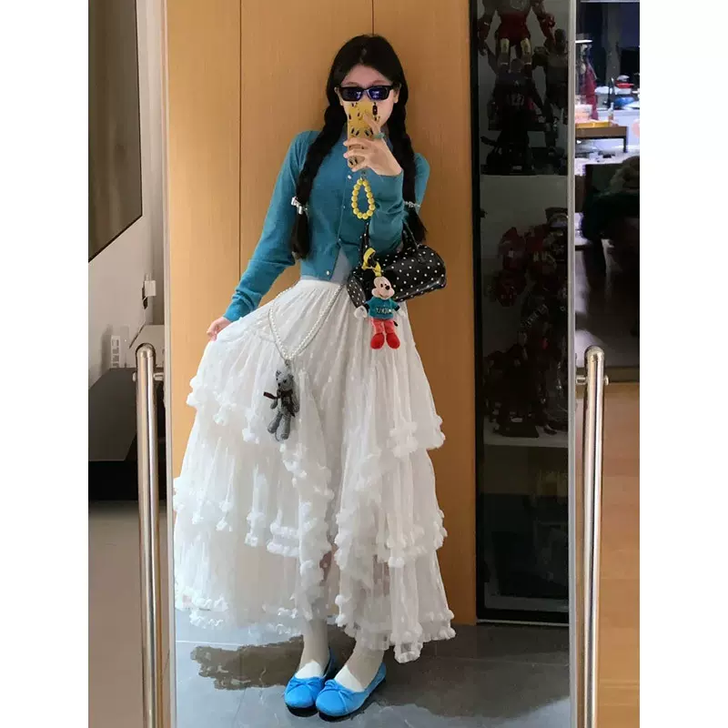 白色蕾丝半身裙女春夏2025新款a字纱裙伞裙甜美公主蓬蓬蛋糕长裙
