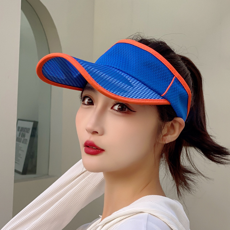 Hat women in summer, quick drying mesh extended brim, empty top outdoor solid color hat, casual sun hat for men_voghion.com