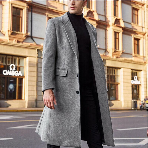 Cross-border  New Foreign Trade British-style Men's Long Windbreaker Wool Coat Wish Men's Woolen Coat Windbreaker
