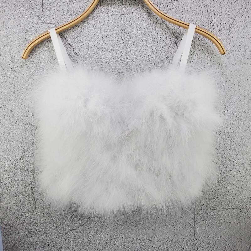 Junyi Winter Style Solid Color Stitching Mao Mao Camisole Vest Women's Feather Tube Top for Christmas Performance Vest