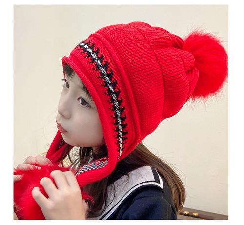 Children's Hats Cute Girls Princess Hats Autumn and Winter Plush Warm Ear Hats Wool Hats Baby Knitted Hats