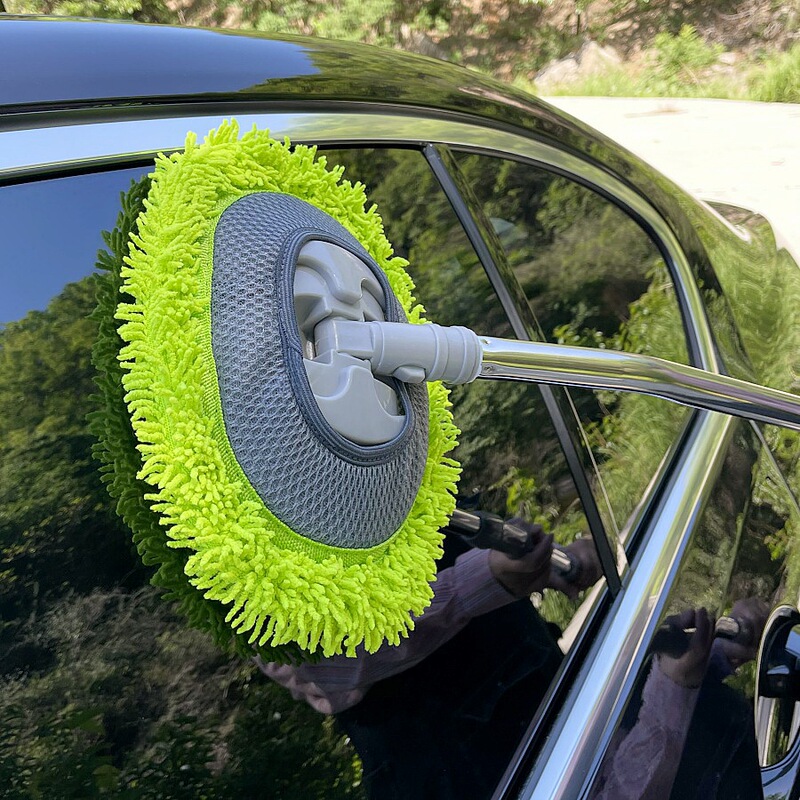 Telescopic bending rod car washing mop car brush 360 degree rotating soft fur long handle tool long rod car multi-function