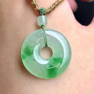 Myanmar Jadeite Large Pendant Donut Natural Jade A Goods Ice One Thing One Certificate Gift Piaoyang Green Peace Buckle