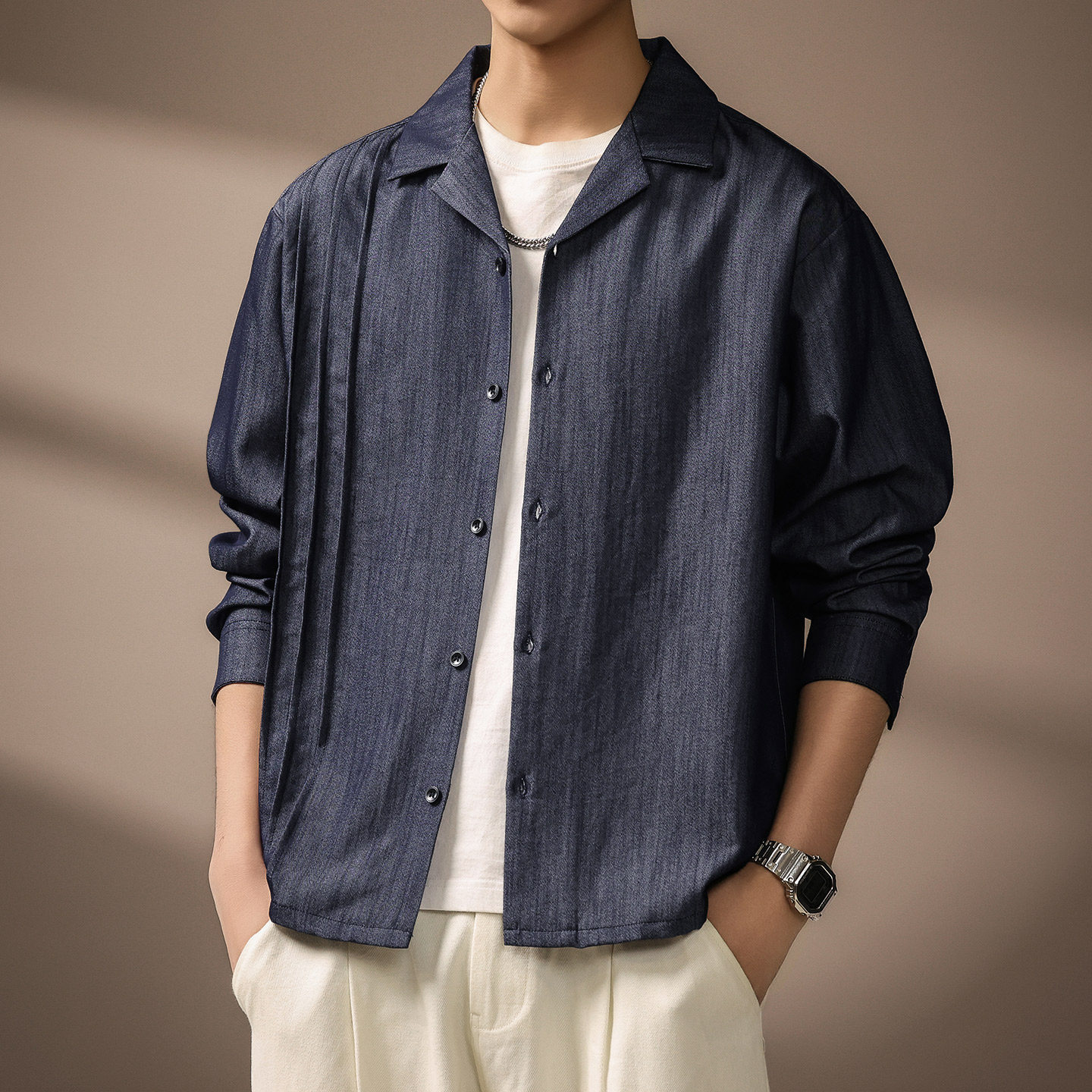 High-end American Retro-style Cuban Collar Long-sleeve For Men, 2026 Spring And Autumn New Model, Loose Fit,_voghion.com
