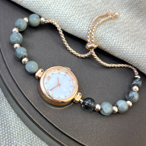 Cross-border new pearl bracelet women's quartz watch niche light luxury small dial pull-out adjustable watch hit