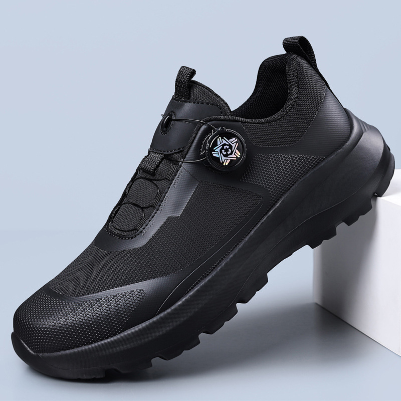Outdoor breathable mesh shoes with rotary buckle, soft sole, height-increasing, odor-resistant, non-slip, wear-resistant, suitable for work and travel, men's shoes, available for direct purchase