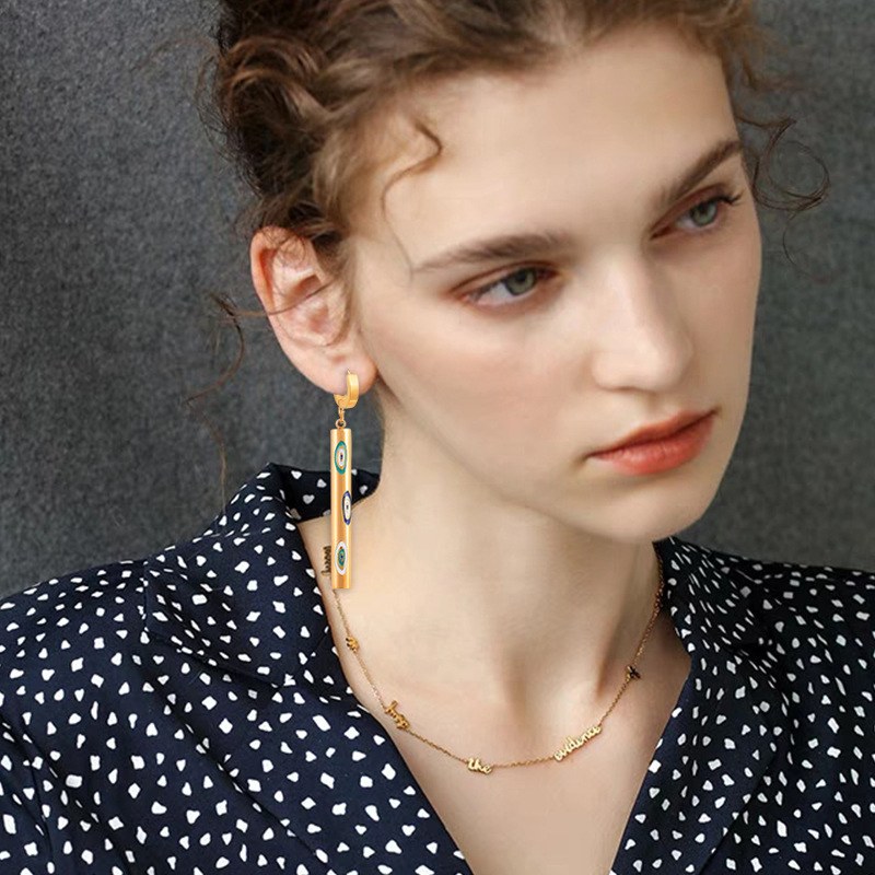 Fashion Geometric Titanium Steel Enamel Gold Plated Earrings 1 Pair