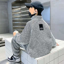 男童春装套装新款儿童春秋款运动服中大童春季条纹洋气时尚两件套