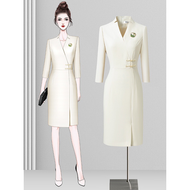 Spring and Summer Professional Dress, Feminine Waist-Cinching Chinese Cheongsam, Classy Medical Beauty Front Desk Workwear, Beautician Workwear Spring and Summer Professional Dress, Feminine Waist-Cinching Chinese Cheongsam, Classy Medical Beauty Front Desk Workwear, Beautician Workwear