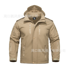 羁风冬季新款户外迷彩战术软壳冲锋衣男抓绒保暖防风休闲夹克
