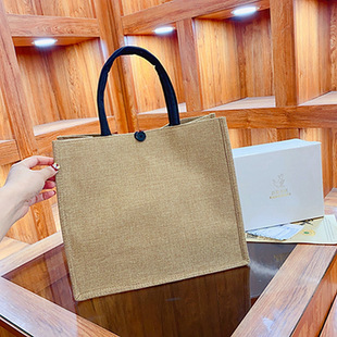 Plain Color Linen Tote Bag Cross-Border Cotton and Linen Handbag Can Be Designed with Printed Logo, Hand-Carry Linen Bag, Commuter Tote Bag