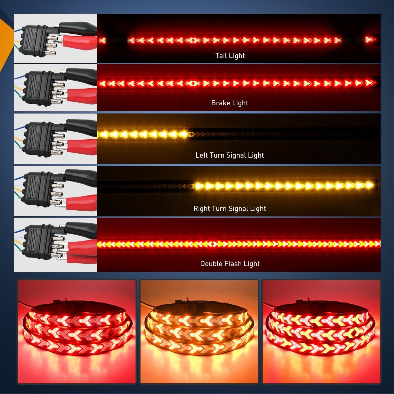Cross-Border Hot Selling Car Pickup Light Bar 60/ 48inch Tail Multi-Function Turn Signal Flowing Water Fish Bone Brake Light