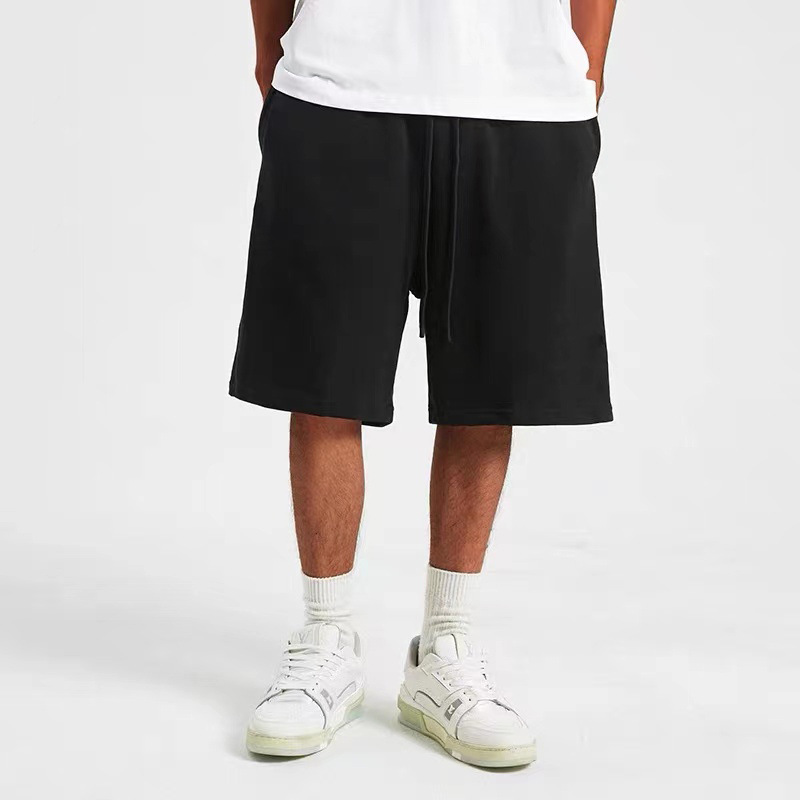 360g pesado lazo de tela casual pantalones cortos de algodón masculinos sueltos pantalones deportivos de fitness de color sólido running pants de moda