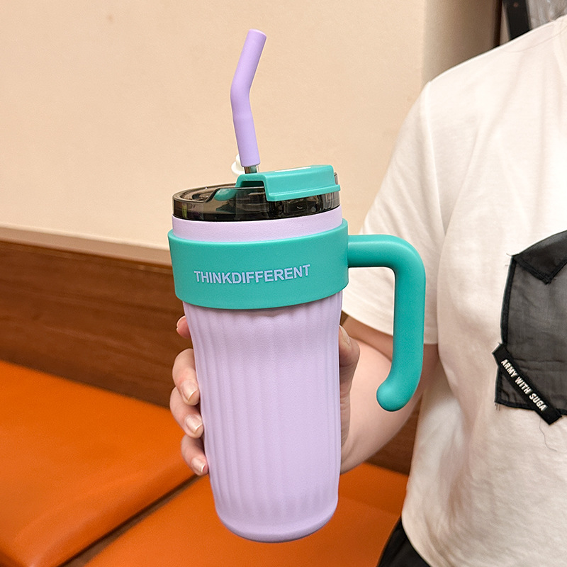高颜値保温カップストロー付き女子シンプル学生カップinsネット赤斜めショルダーカップ大容量携帯|undefined