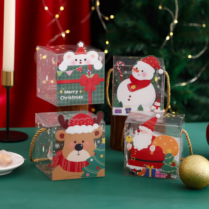 クリスマス透明手提げリンゴ箱平安果包装箱かわいい漫画キャンディー箱ビスケット間食包装箱|undefined
