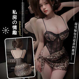 眉奈儿性感调情大码女仆cos制服套装透视豹纹纯欲睡衣兔女郎qqny