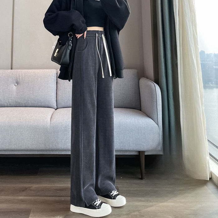 窄版香蕉裤子女秋冬加绒加厚弯刀裤高腰垂感小个子显瘦休闲阔腿裤|undefined