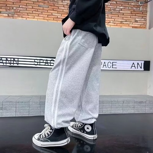 Boy's Pants Spring and Autumn Wide Leg Casual Sweatpants Children Loose Side Striped Straight Leg Pants