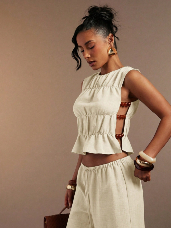 Women's Spring Solid Color Two Piece Set Retro Long Pants Vest Outfit_voghion.com