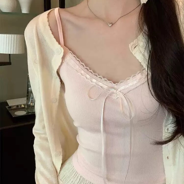 Pure Desire Lace Strapless Vest for Women, Summer Sweet Hot Girl Bow Slim Fit Short Backless Top