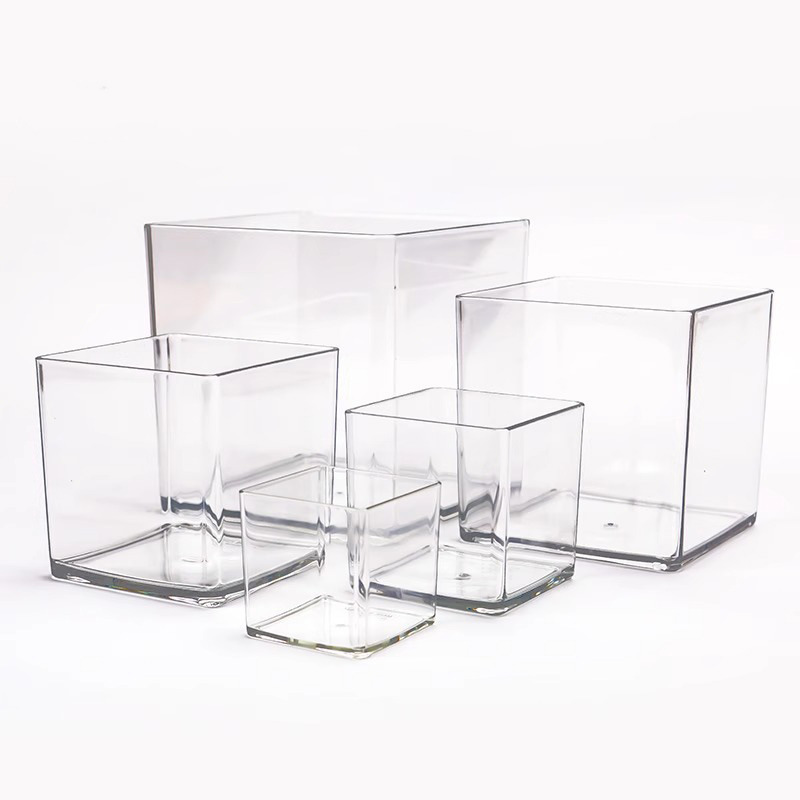 Caja transparente cuadrada acrílica, caja de almacenamiento de cubo de flores de una pieza, flores de escritorio, planta verde, arreglo floral, recipiente hidropónico