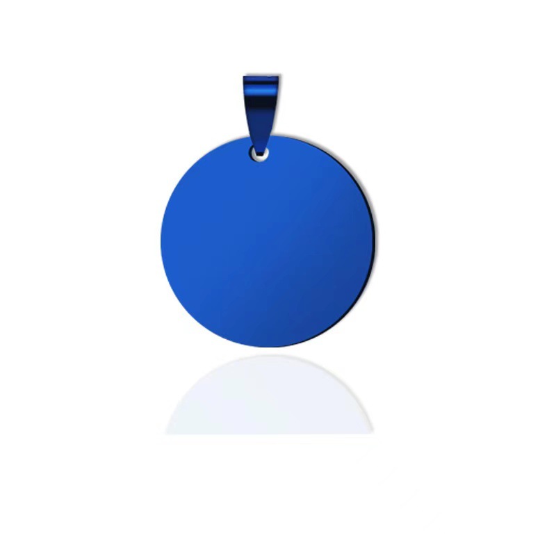 En stock Acero inoxidable titanio acero Etiqueta de perro redondo blanco metal colgante etiqueta PET colgante Tarjeta de Identificación láser grabado