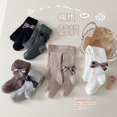 女童打底褲春秋薄款豎條兒童連褲襪白色寶寶打底襪連腳洋氣連體襪