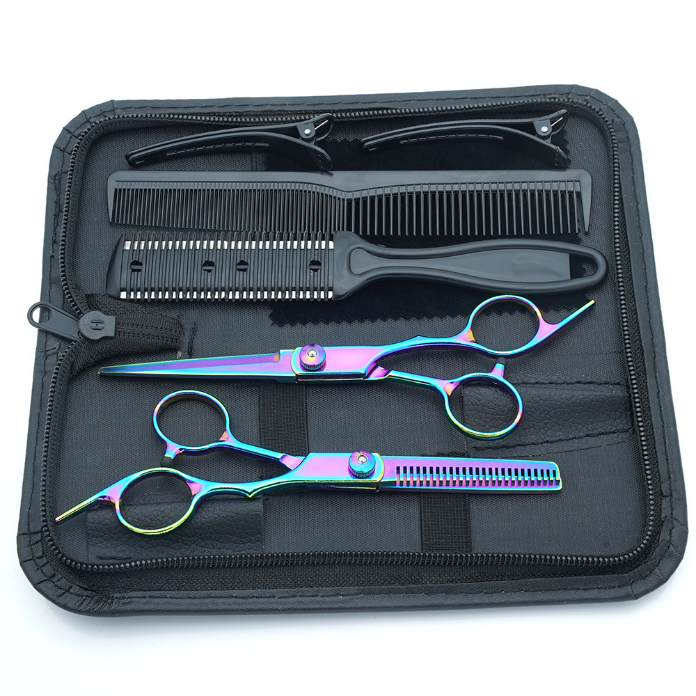 Fabricante al por mayor tijeras de corte de cabello transfronterizo Amazon negro dorado plano tijeras de dientes con flequillo fino tijeras divididas juego de tijeras de cabello