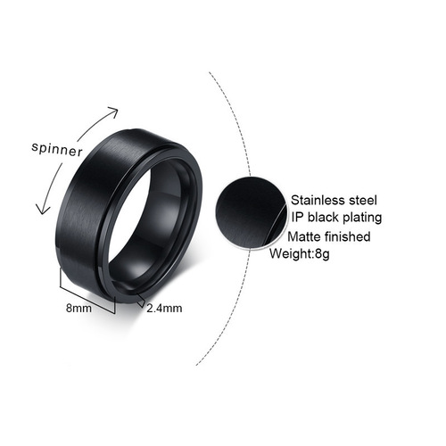 Amazon source 8mm flat frosted rotatable titanium steel men's ring cross-border jewelry stainless steel ring