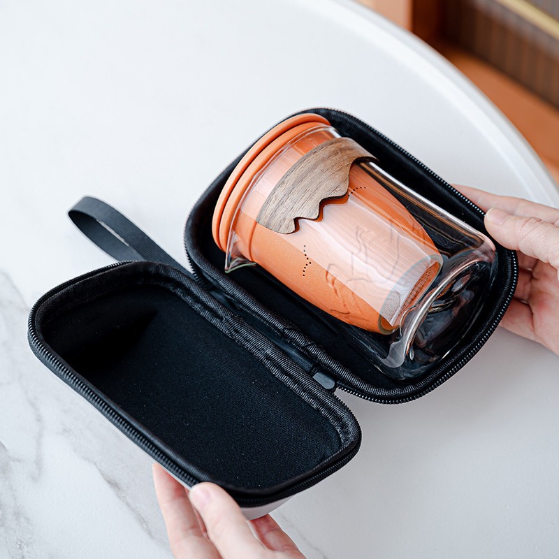 透明快客杯便攜式旅行茶具個人專用隨身包套裝戶外功夫茶杯泡茶壺