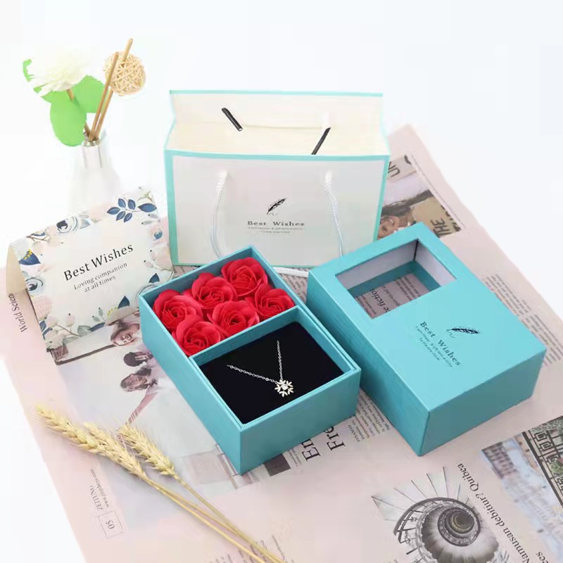 Perpetual Flower Gift Box 6 Red Roses Box Jewelry Small Decorative Accessories Universal Gift Box Mother's Day Gift One-Time Shipment