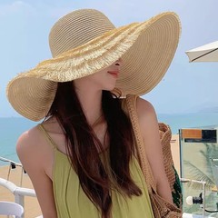 ヨーロッパとアメリカンスタイルの春夏の新しい休暇大きなつばのビーチハット折りたたみ日焼け止めサンシェードシーサイド麦わら帽子サンハット