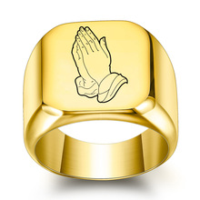 亚马逊Wish 欧美个性圣母玛利亚祈祷之手戒指 无穷大钛钢戒指潮流