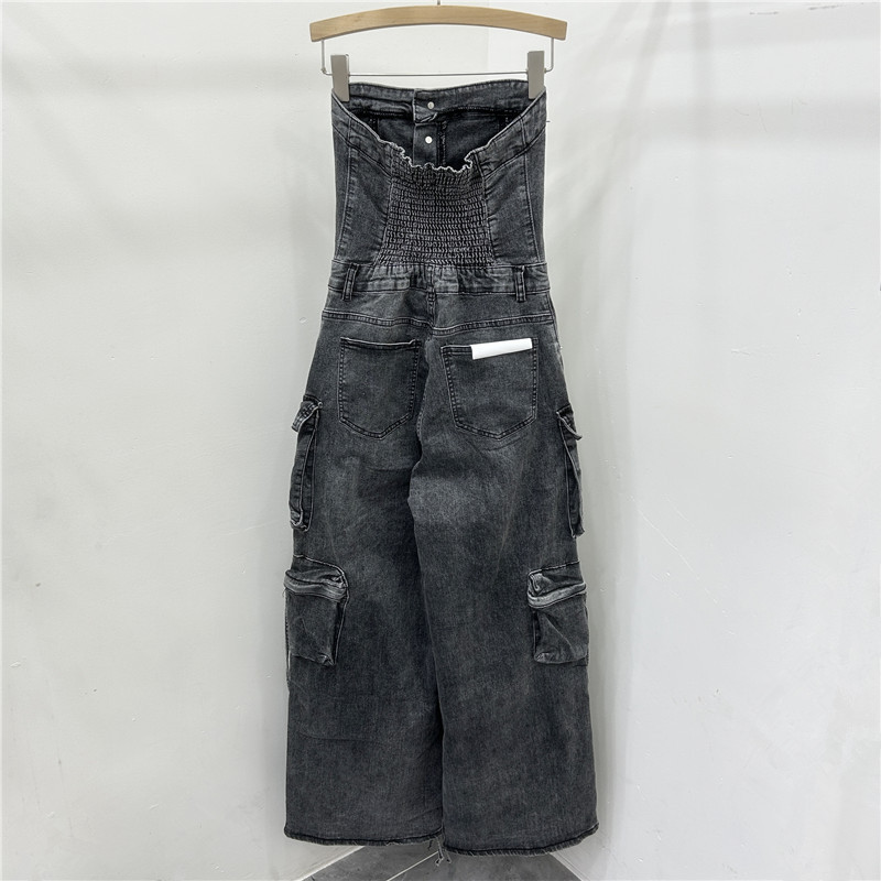 2025 primavera un botón de bolsillo delgado europeo y americano chica caliente herramienta de estilo jeans elástico pantalones recto de pecho