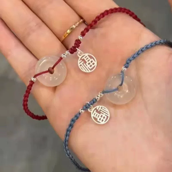 Blessed Full of Peace Buckle Good Luck Handmade Woven Hand Rope Couple Bracelet Women's Best Friend Ethnic Style Student Gift