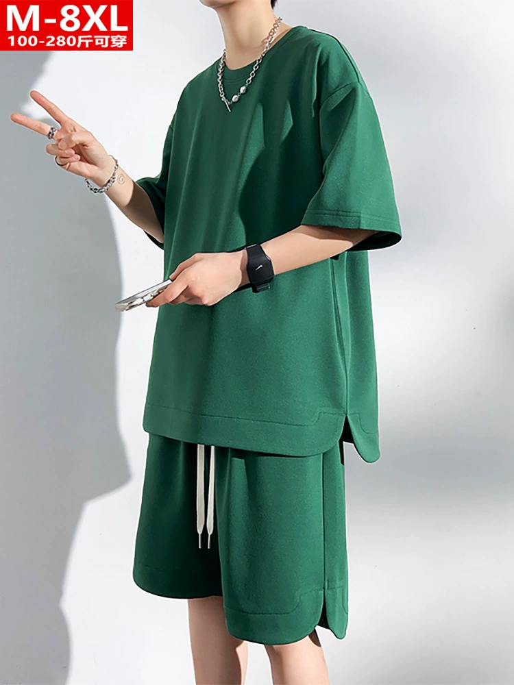 Summer short sleeve T-shirt with a round collar, trousers, sports suit, plus size