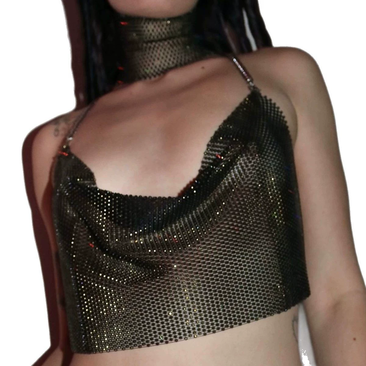 Сексуальный топ с открытой спиной и глубоким вырезом на бретельках с блестящими стразами, сетчатый женский жилет для ночного клуба, вечеринки, музыкального фестиваля, женский топ